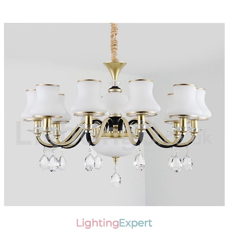 Retro Rustic Luxury Crystal Pendant Lamp Chandelier with Glass Shade