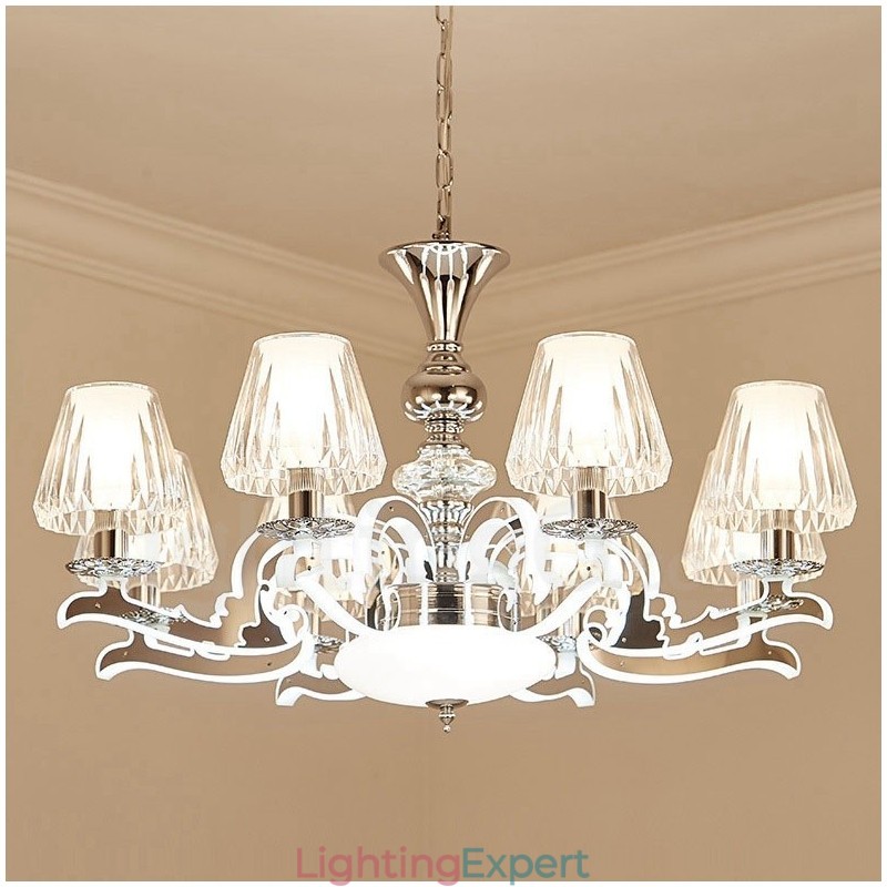 Retro Rustic Luxury Crystal Pendant Lamp Chandelier with Glass Shade