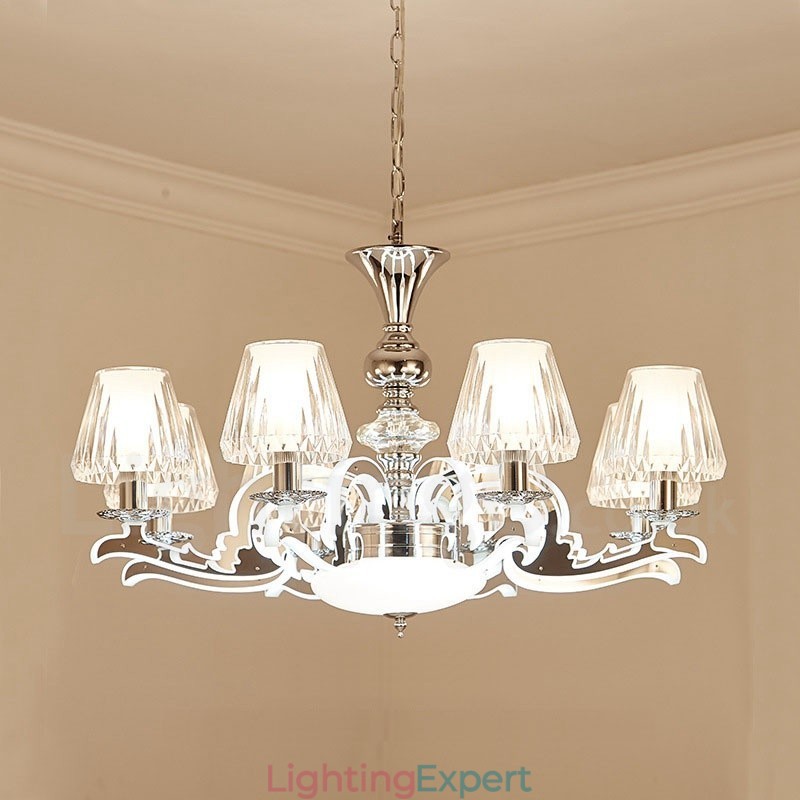 Retro Rustic Luxury Crystal Pendant Lamp Chandelier with Glass Shade