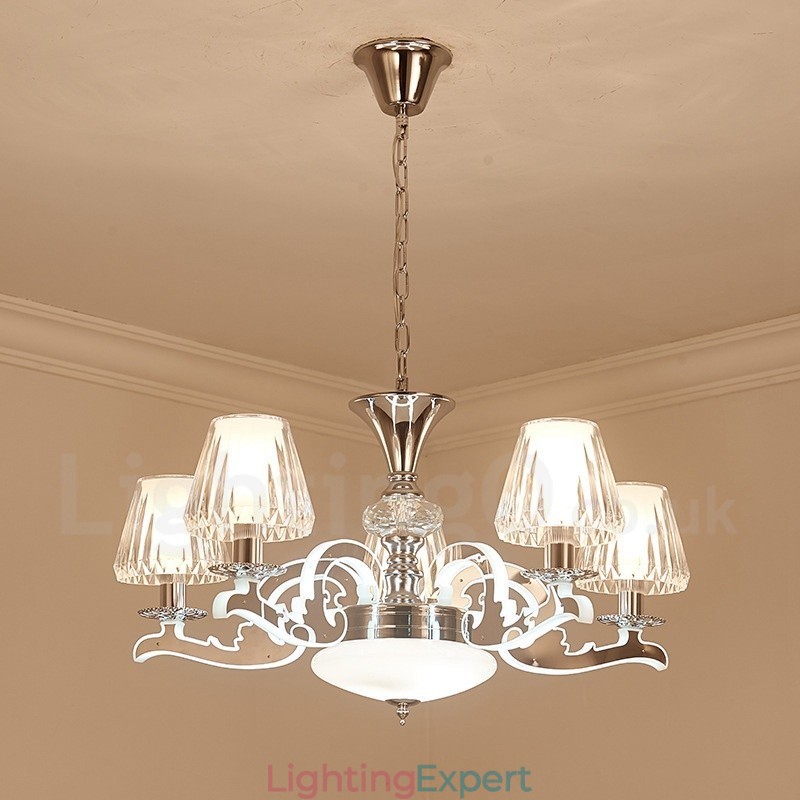 Retro Rustic Luxury Crystal Pendant Lamp Chandelier with Glass Shade