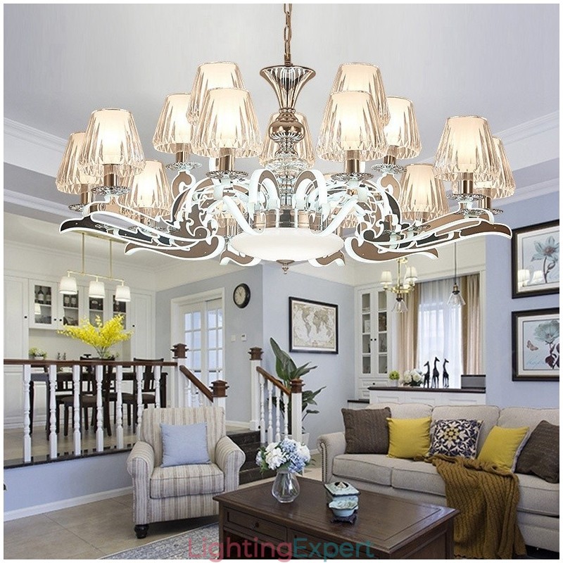 Retro Rustic Luxury Crystal Pendant Lamp Chandelier with Glass Shade