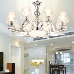 Retro Rustic Luxury Crystal Pendant Lamp Chandelier with Glass Shade