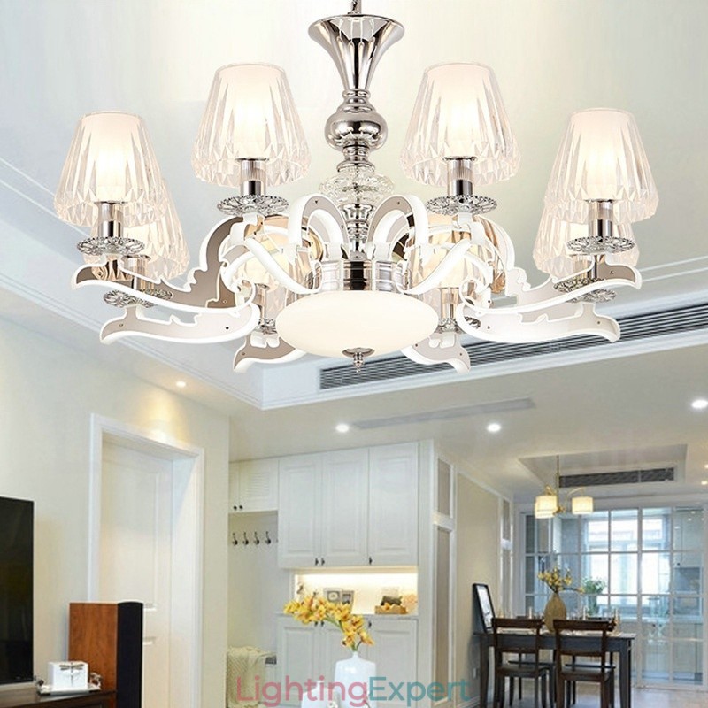 Retro Rustic Luxury Crystal Pendant Lamp Chandelier with Glass Shade