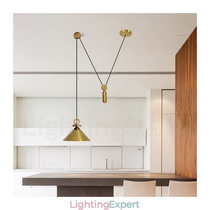 Pure Copper Modern Contemporary Nordic Style Rise and Fall Pendant Light Brass Ceiling Lamp