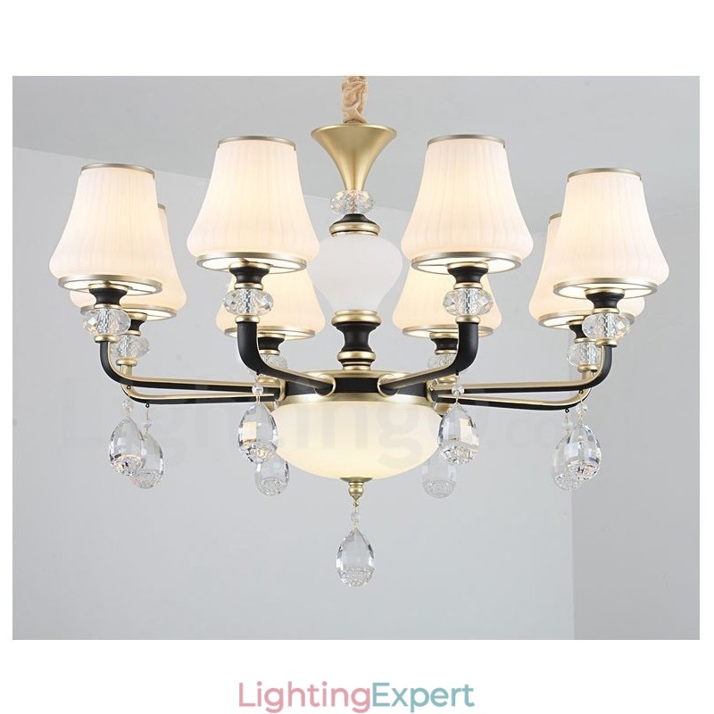 Modern Contemporary Retro Luxury Crystal Pendant Lamp Chandelier with Glass Shade