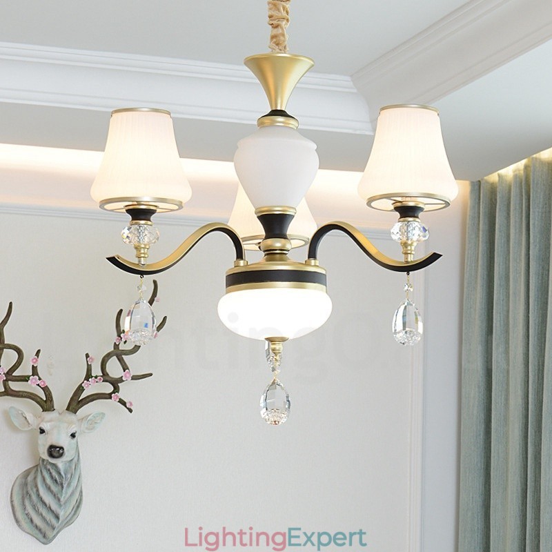 Modern Contemporary Retro Luxury Crystal Pendant Lamp Chandelier with Glass Shade