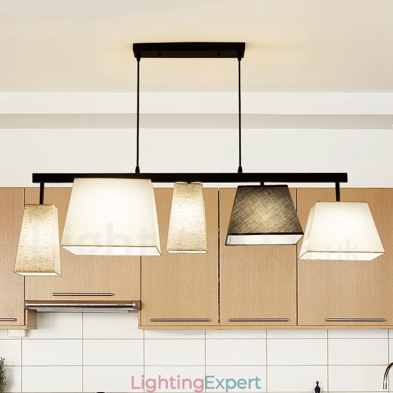 Modern Contemporary 5 Light Steel Pendant Light with Fabric Shade