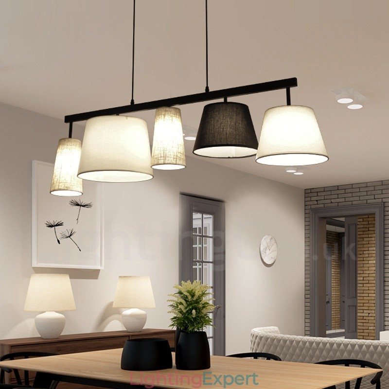 Modern Contemporary 5 Light Steel Pendant Light with Fabric Shade