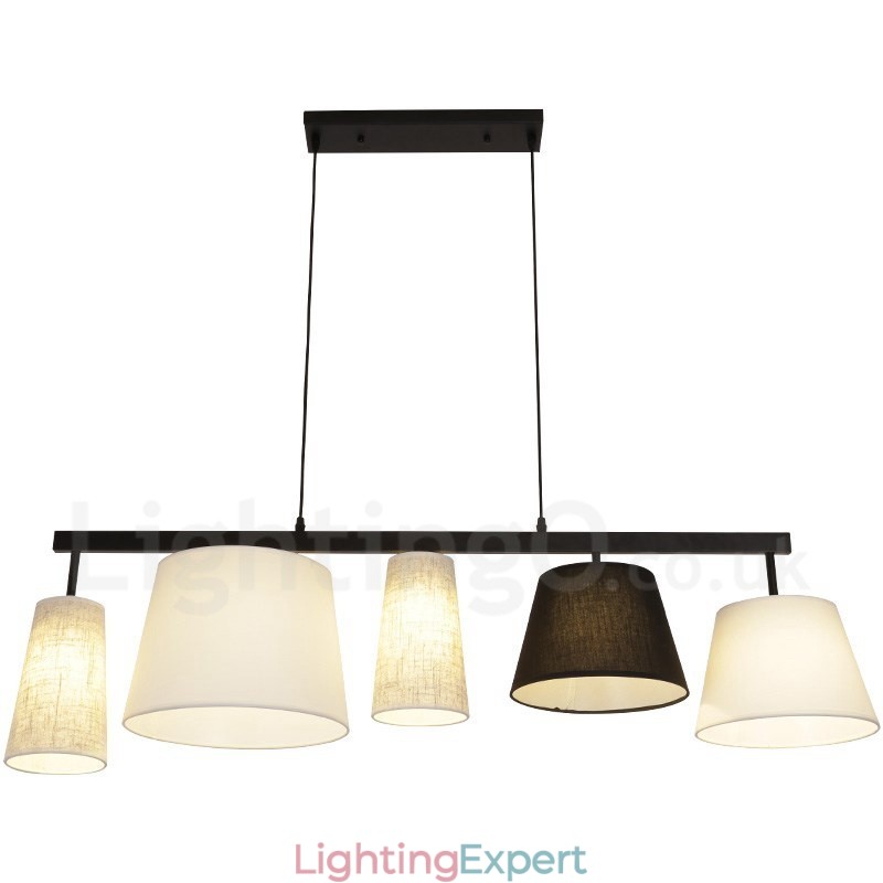 Modern Contemporary 5 Light Steel Pendant Light with Fabric Shade
