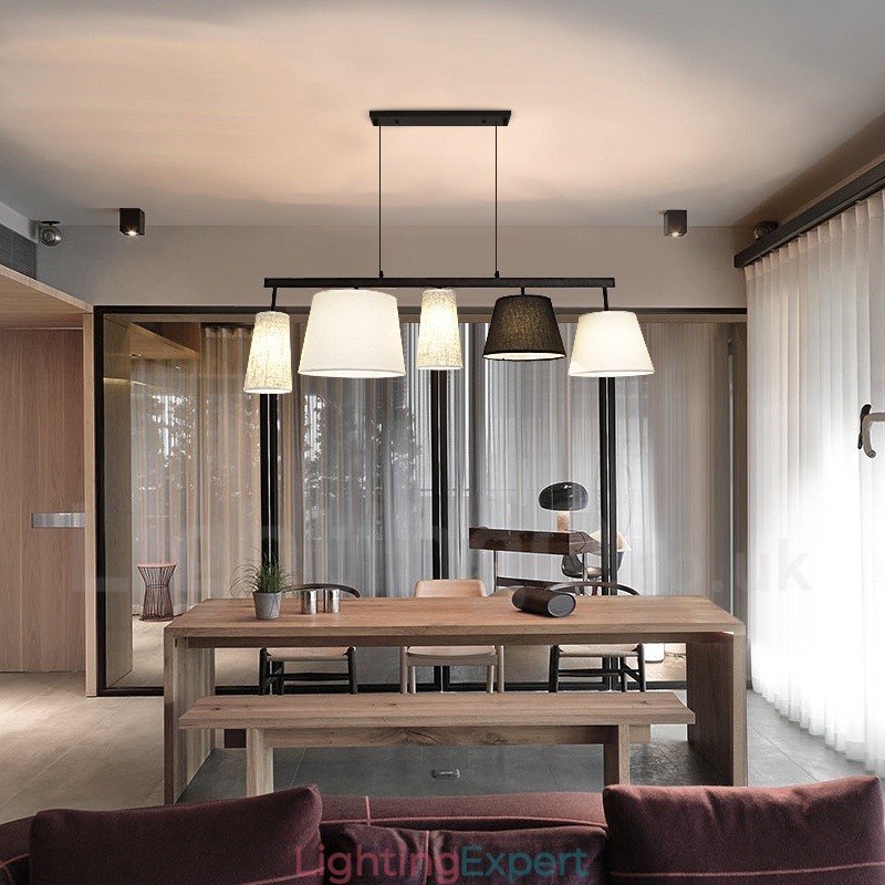 Modern Contemporary 5 Light Steel Pendant Light with Fabric Shade