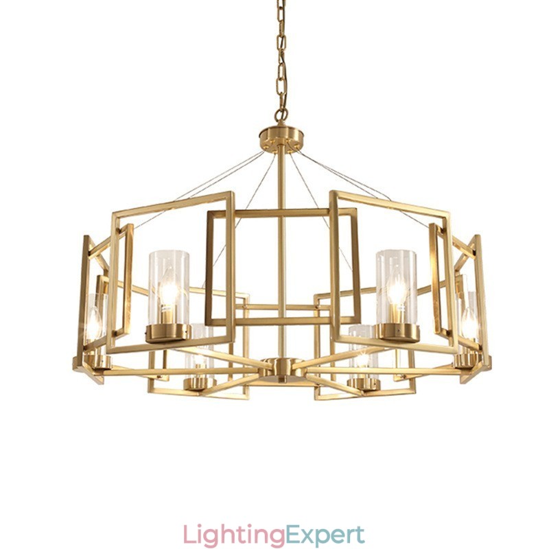 Modern Contemporary 6 Light Brass Pendant Light with Glass Shade
