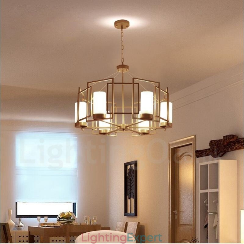 Modern Contemporary 6 Light Brass Pendant Light with Glass Shade