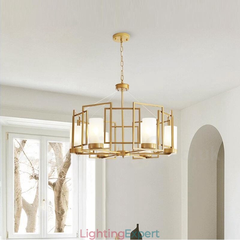 Modern Contemporary 6 Light Brass Pendant Light with Glass Shade