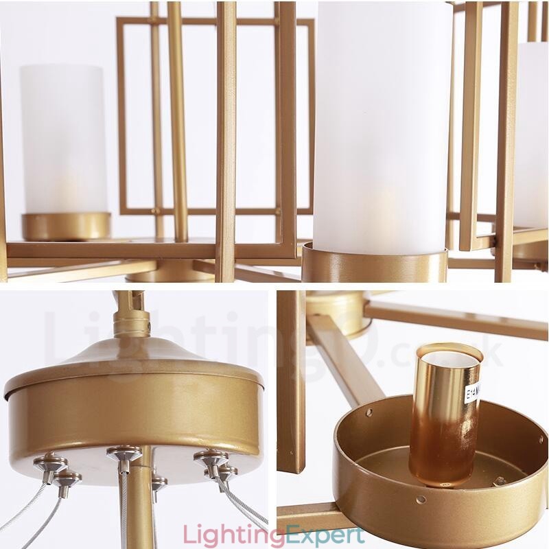 Modern Contemporary 6 Light Brass Pendant Light with Glass Shade