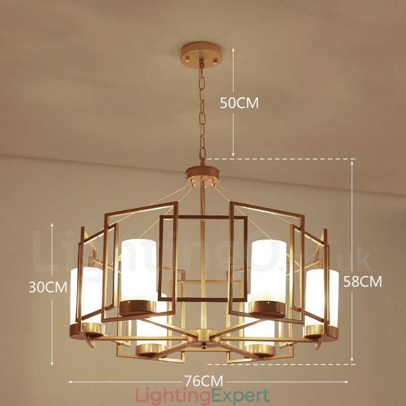 Modern Contemporary 6 Light Brass Pendant Light with Glass Shade
