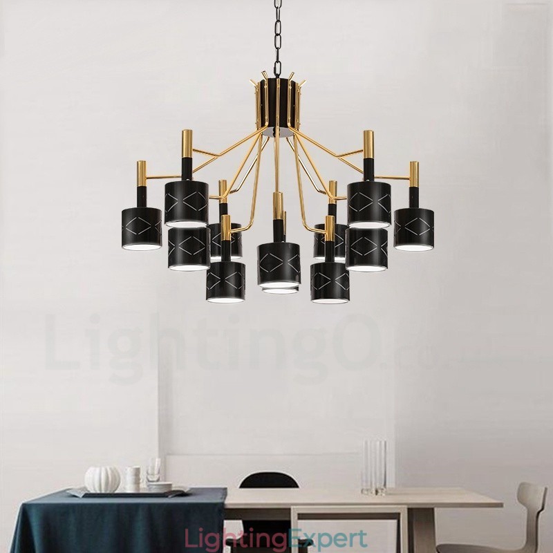 Modern Contemporary 12 Light Steel Chandelier with Steel Shade