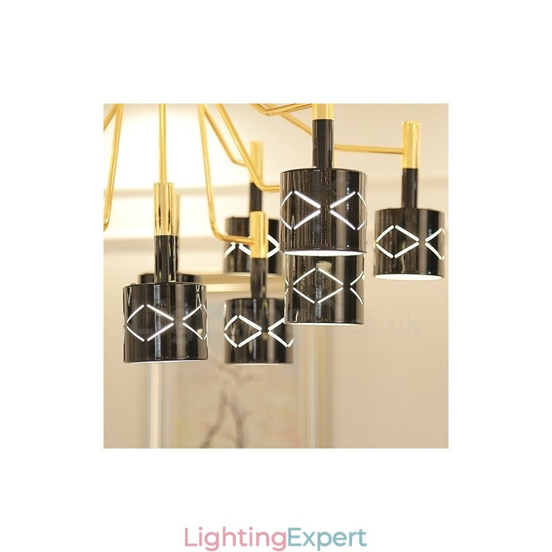 Modern Contemporary 12 Light Steel Chandelier with Steel Shade