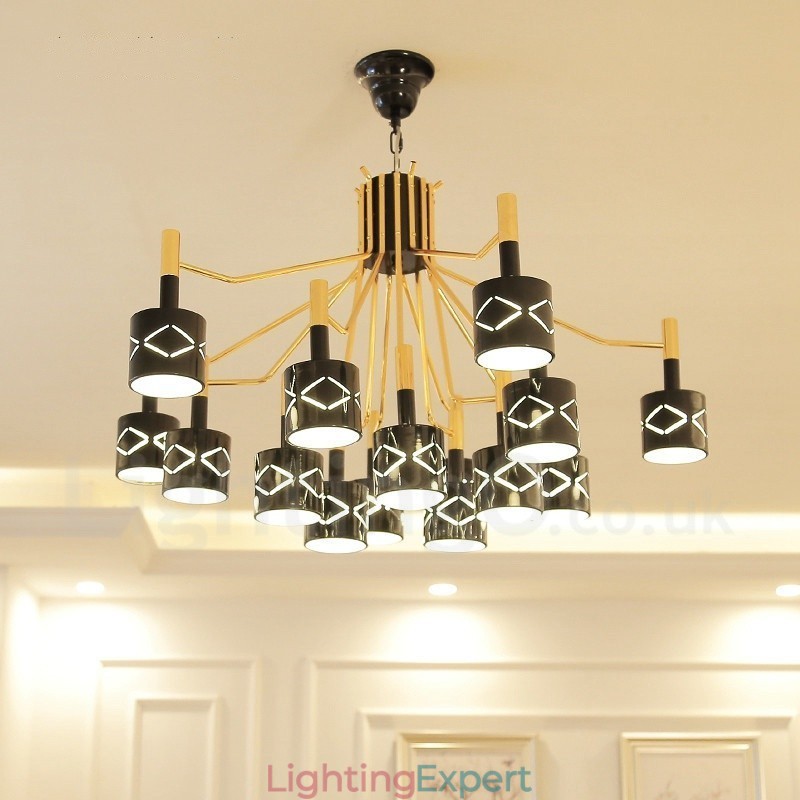 Modern Contemporary 15 Light Steel Chandelier with Steel Shade