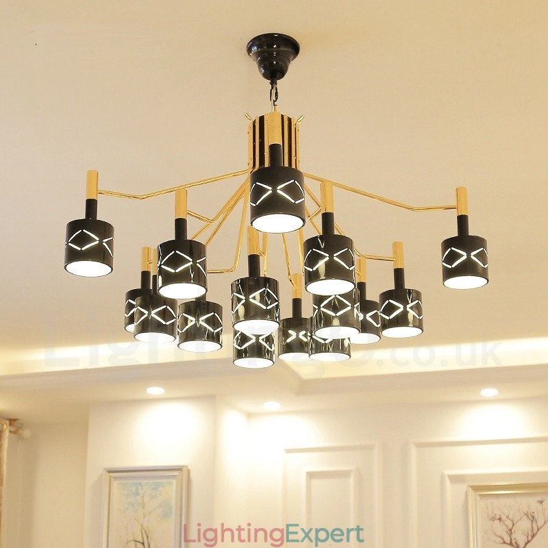 Modern Contemporary 15 Light Steel Chandelier with Steel Shade