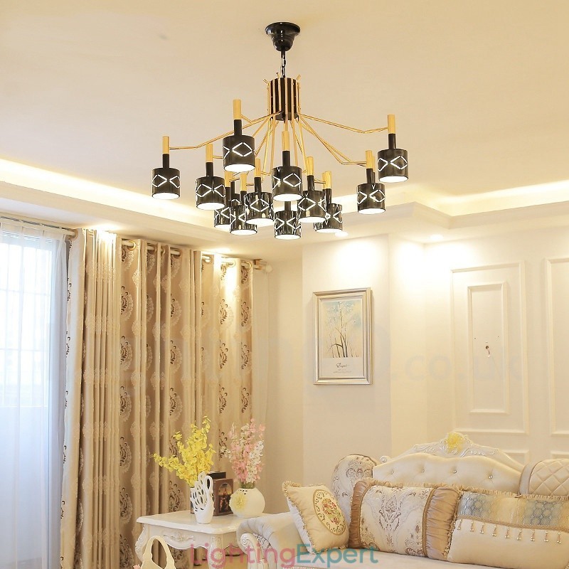 Modern Contemporary 15 Light Steel Chandelier with Steel Shade