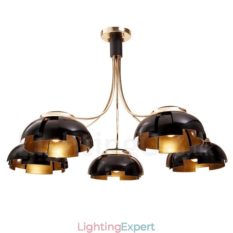 Modern Contemporary 5 Light Steel Chandelier with Acrylic Shade