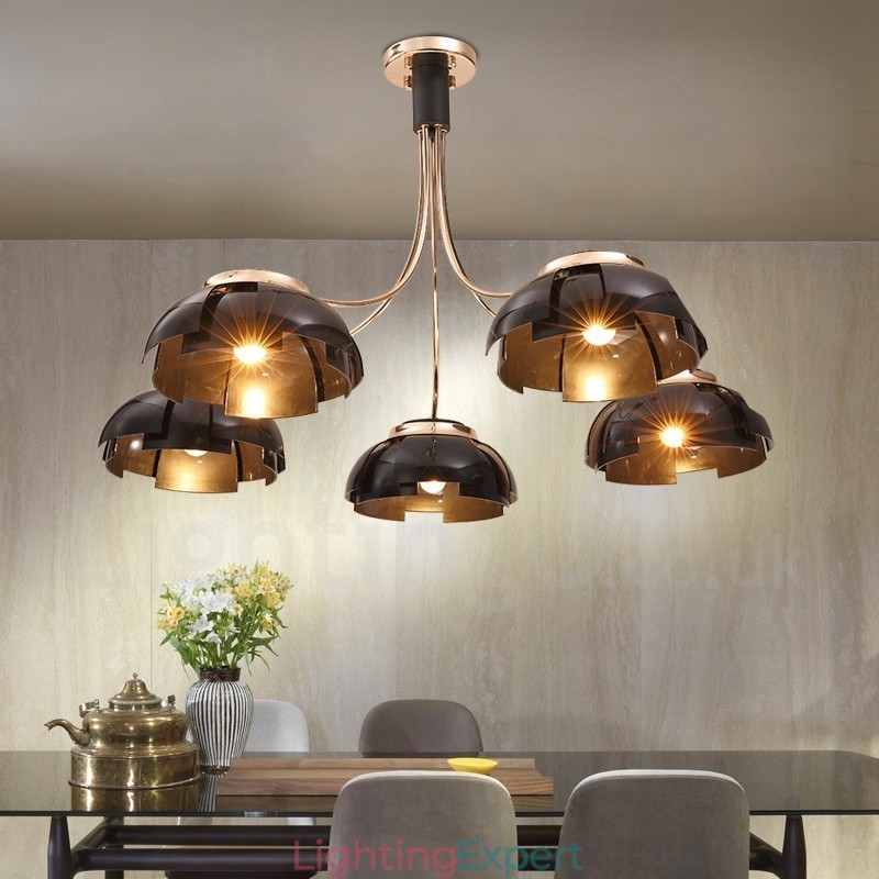 Modern Contemporary 5 Light Steel Chandelier with Acrylic Shade