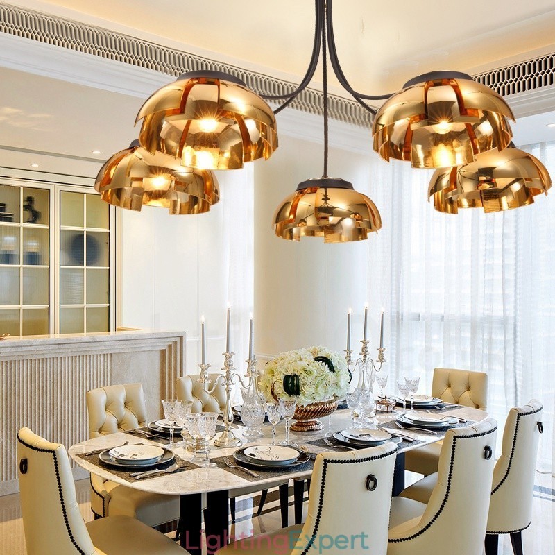 Modern Contemporary 5 Light Steel Chandelier with Acrylic Shade