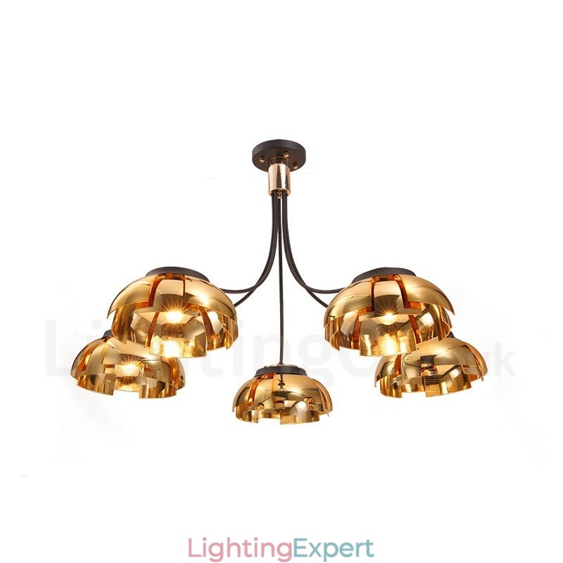 Modern Contemporary 5 Light Steel Chandelier with Acrylic Shade