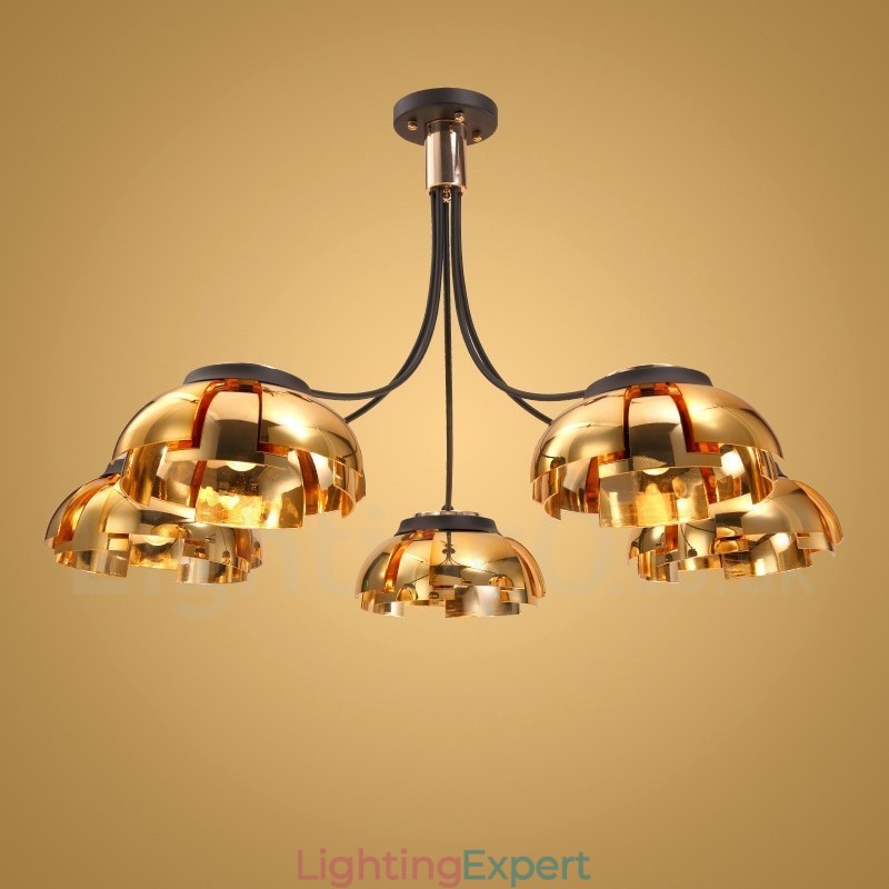 Modern Contemporary 5 Light Steel Chandelier with Acrylic Shade