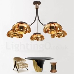 Modern Contemporary 5 Light Steel Chandelier with Acrylic Shade