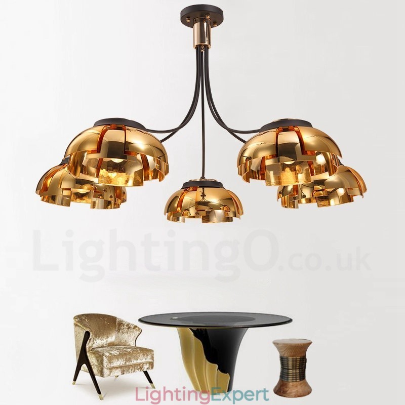 Modern Contemporary 5 Light Steel Chandelier with Acrylic Shade