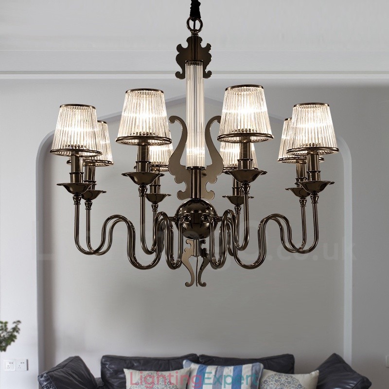 Modern Contemporary 8 Light Steel Chandelier with Acrylic Shade