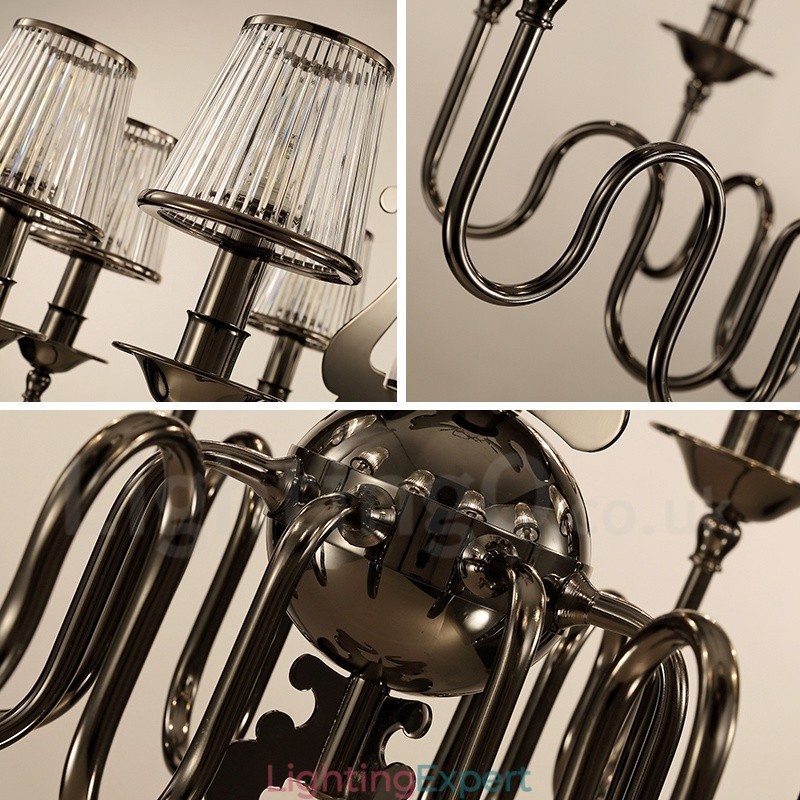 Modern Contemporary 8 Light Steel Chandelier with Acrylic Shade