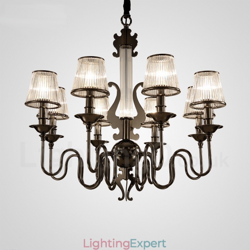 Modern Contemporary 8 Light Steel Chandelier with Acrylic Shade
