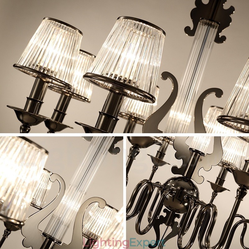 Modern Contemporary 6 Light Steel Chandelier with Acrylic Shade