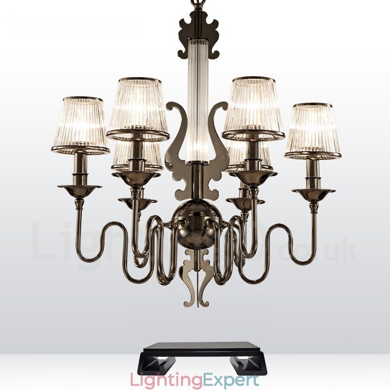 Modern Contemporary 6 Light Steel Chandelier with Acrylic Shade
