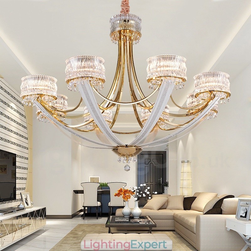 Modern Contemporary 8 Light Steel Chandelier with Crystal Shade