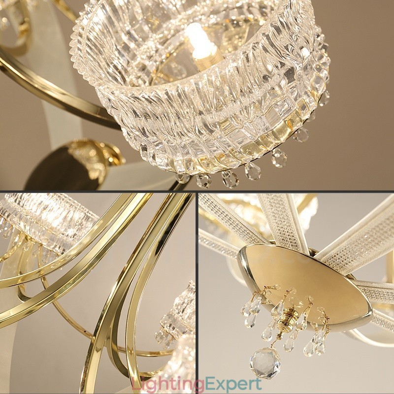 Modern Contemporary 8 Light Steel Chandelier with Crystal Shade