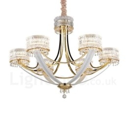 Modern Contemporary 6 Light Steel Chandelier with Crystal Shade