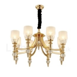 Mediterranean 8 Light Steel Chandelier with Glass Shade