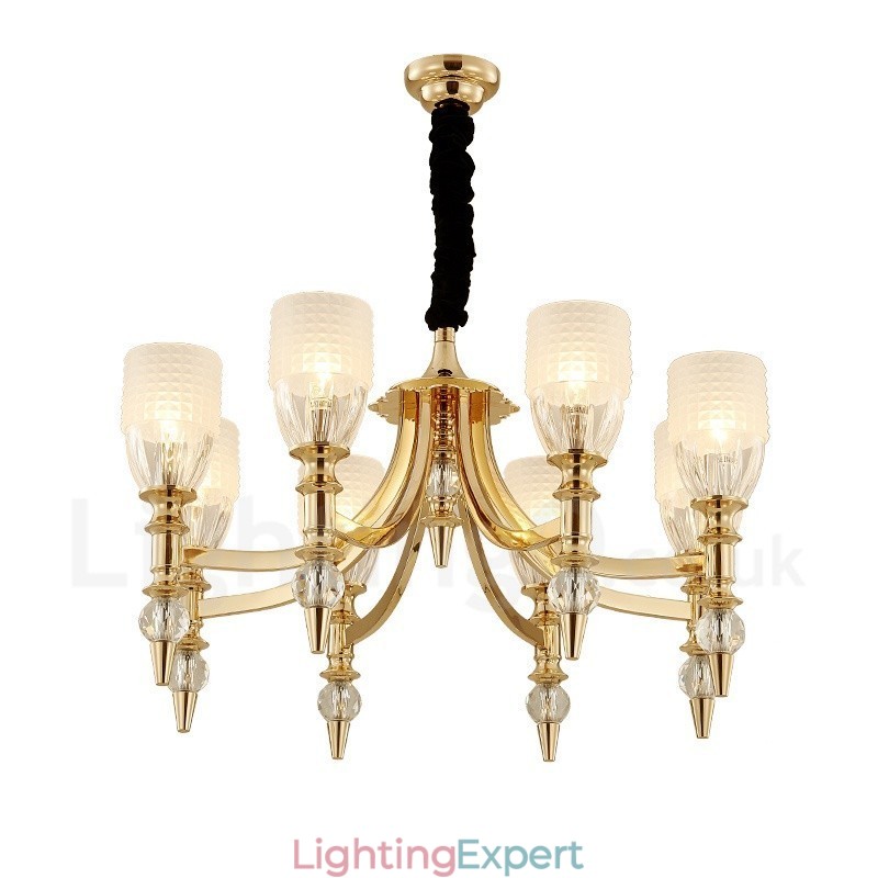 Mediterranean 8 Light Steel Chandelier with Glass Shade