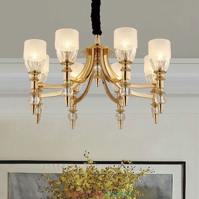 Mediterranean 8 Light Steel Chandelier with Glass Shade