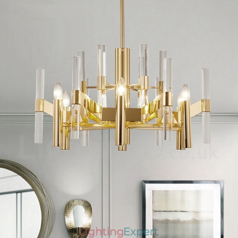 Modern Contemporary 8 Light Metal Chandelier with Crystal Shade