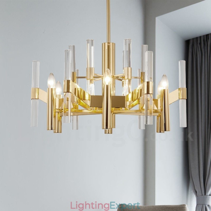 Modern Contemporary 8 Light Metal Chandelier with Crystal Shade