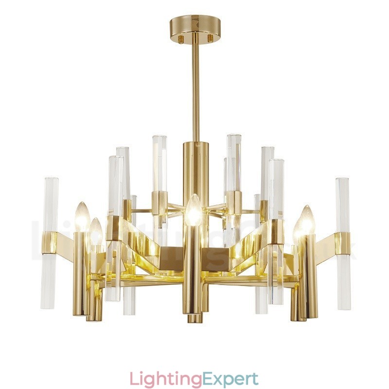 Modern Contemporary 8 Light Metal Chandelier with Crystal Shade
