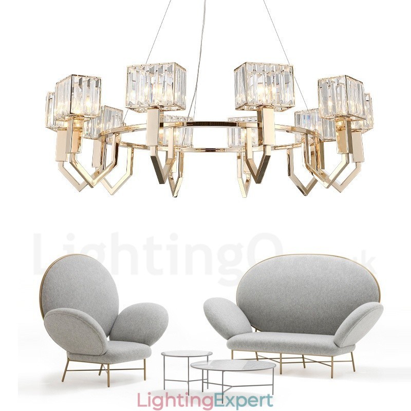 Modern Contemporary 10 Light Steel Pendant Light with Crystal Shade