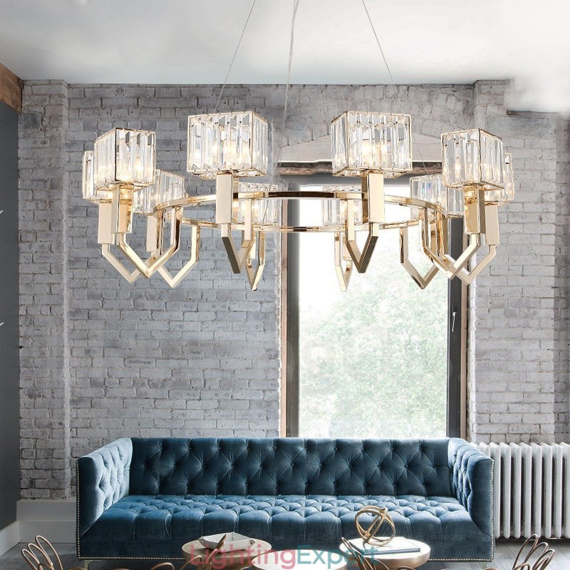 Modern Contemporary 10 Light Steel Pendant Light with Crystal Shade