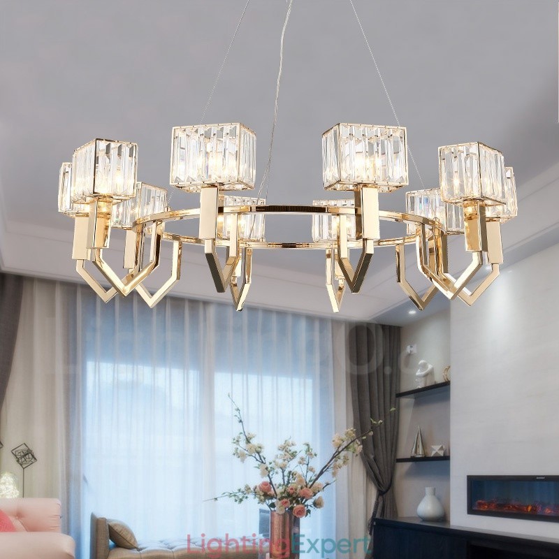 Modern Contemporary 10 Light Steel Pendant Light with Crystal Shade