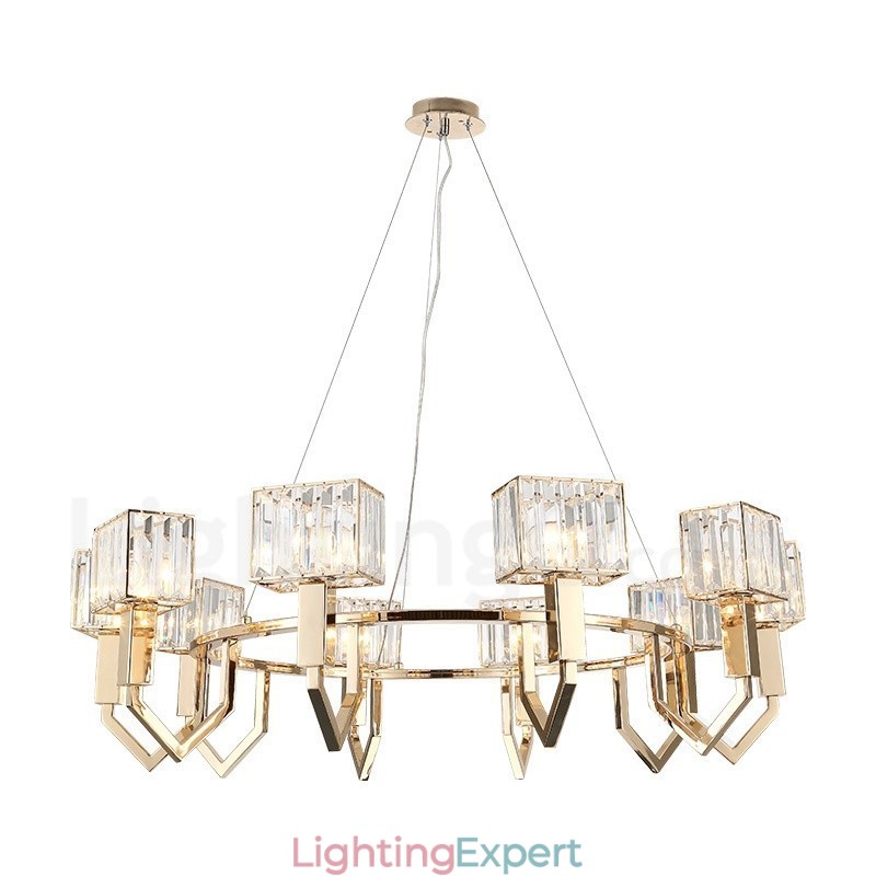 Modern Contemporary 10 Light Steel Pendant Light with Crystal Shade