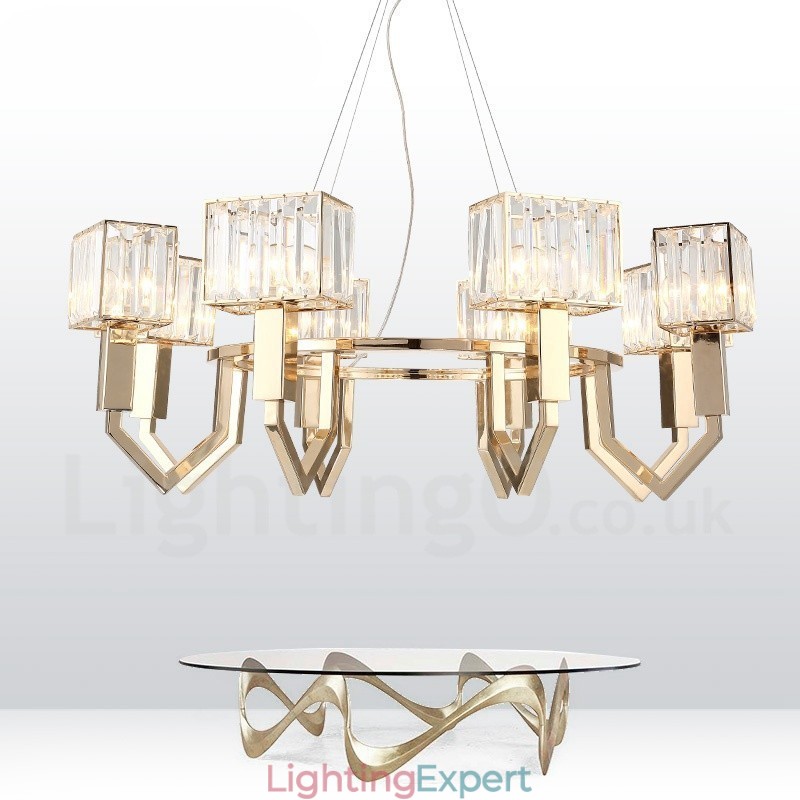 Modern Contemporary 8 Light Steel Pendant Light with Crystal Shade